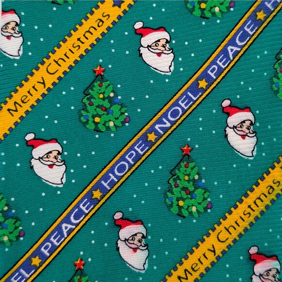 Vintage Cape Cod Neckwear Repp Tie Novelty Christmas Santa Peace Hope Noel Green - Picture 4 of 11